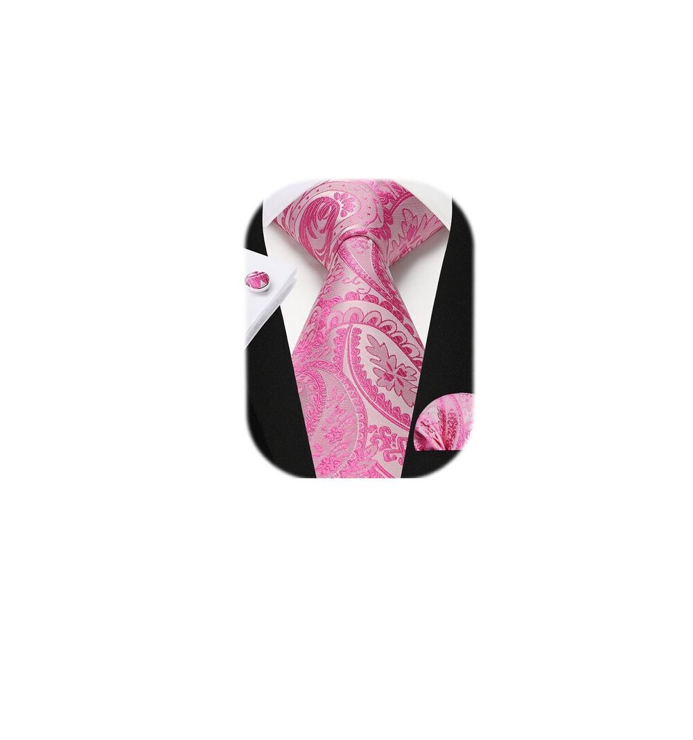 7614 Ties Hot Pink Ties Formal Paisley Tie and Pocket Square Set Silk